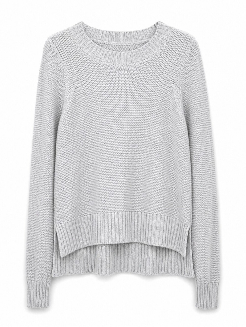 ​Twik Simons Light Gray Garter Stitch Crewneck Hi-Low Raglan Knit Sweater
